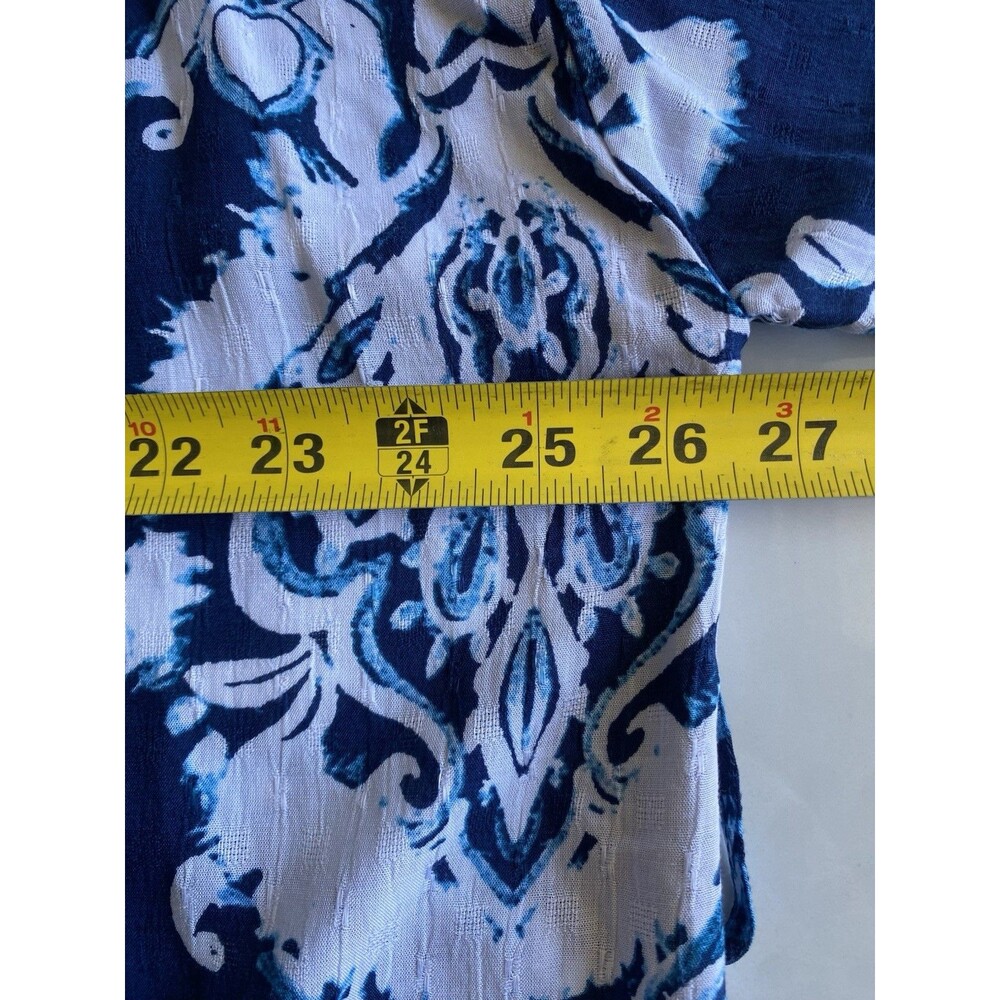 NWT Haute Hippie L Blue White Print Blouse Lightweight Topper Cardigan Top - Picture 6 of 12